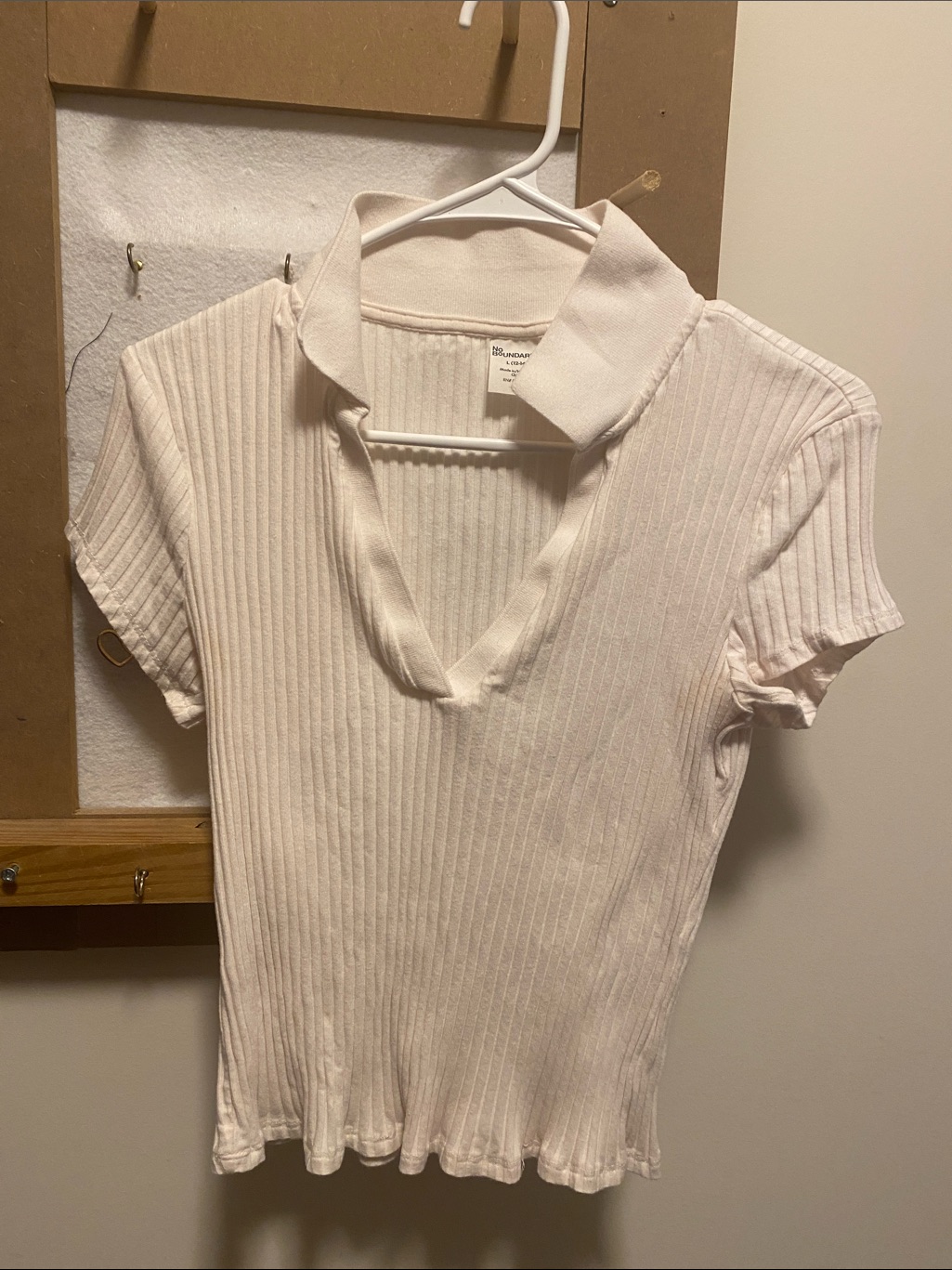 Women's Cream Ribbed V-Neck Polo Tee